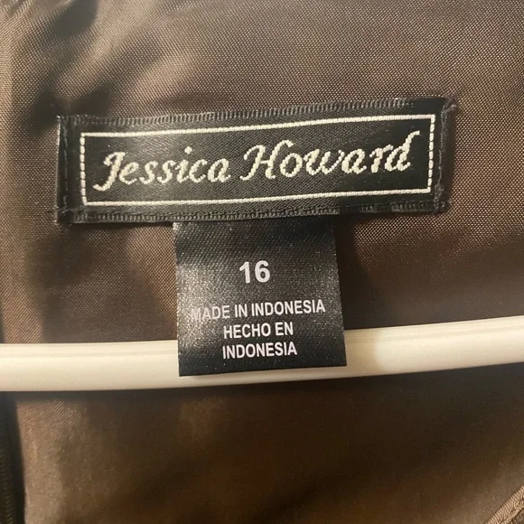 Jessica Howard Brown Polka Dot Midi Dress with Green Sash - Picture 3 of 5